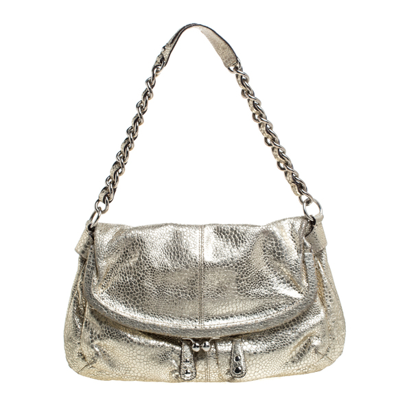 Coach Handbags - COACH Gold Textured Leather Frame Fold Over Hobo